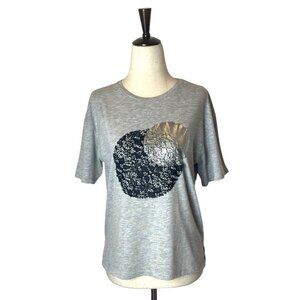 Zara Gray Black And Silver Lace Detail Crew Neck Short Sleeve Tee Size‎ S